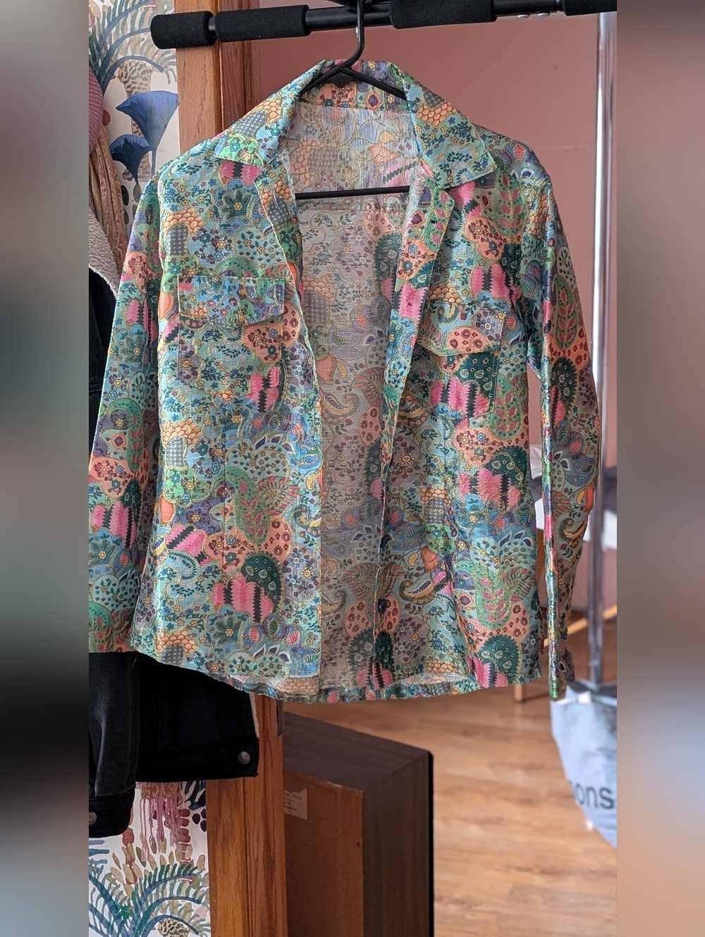 Handmade Printed Lightweight Women's Jacket in Mint Multi